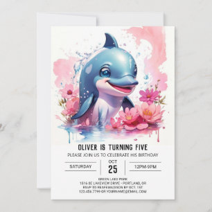 Onder het Zee Pink Dolphin Party Verjaardag Kaart