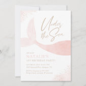 Onder het Zee Pink Mermaid Girl Birthday Party Kaart (Voorkant)