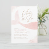 Onder het Zee Pink Mermaid Girl Birthday Party Kaart (Staand voorkant)