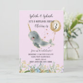 Onder het Zee Pink Narwhal Birthday Invitation Kaart (Staand voorkant)