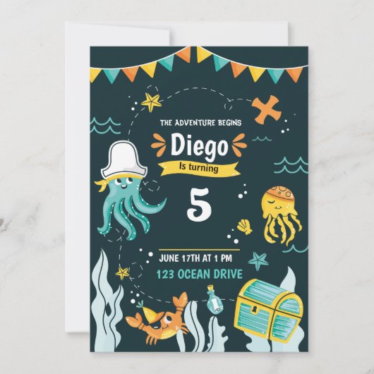 Onder het Zee Pirate Birthday Invitation Kaart (Voorkant)