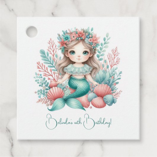 "Onder het Zee Princess" Mermaid Verjaardagsfeest Bedankjes Labels (Voorkant)