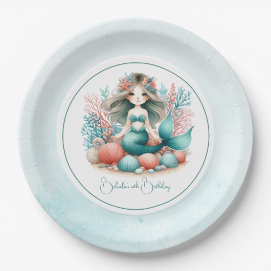 "Onder het Zee Princess" Mermaid Verjaardagsfeest Papieren Bordje (Voorkant)