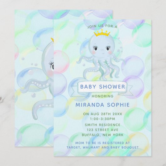 Onder het Zee Prins Octopus Boy Baby shower Kaart (Voorkant / Achterkant)