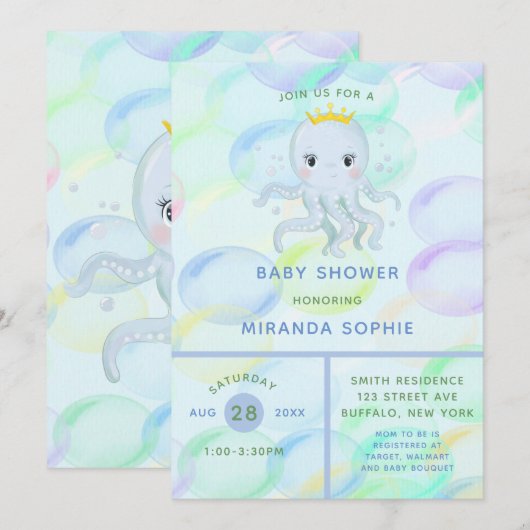 Onder het Zee Prins Octopus Boy Baby shower Kaart (Voorkant / Achterkant)