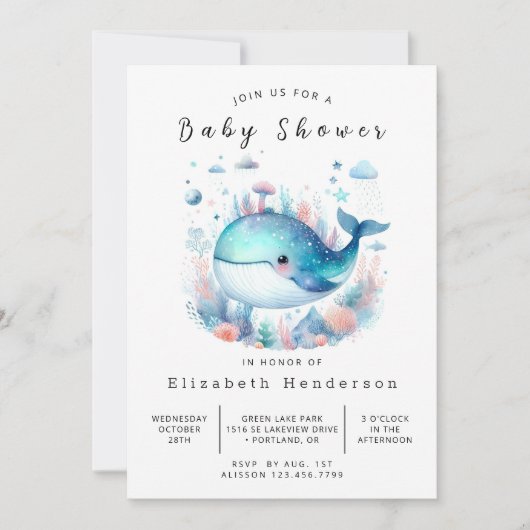 Onder het Zee Printable Whale Baby shower Kaart (Voorkant)