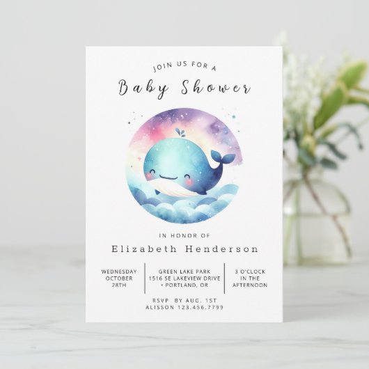 Onder het Zee Printable Whale Baby shower Kaart (Staand voorkant)