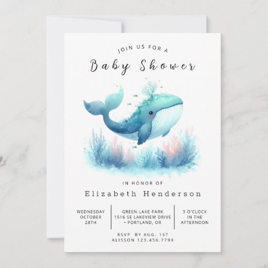 Onder het Zee Printable Whale Baby shower Kaart (Voorkant)