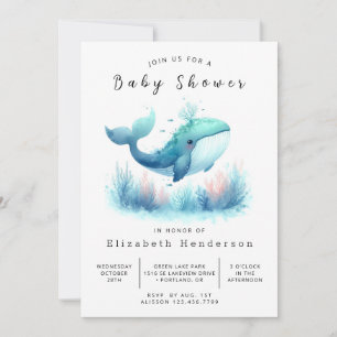 Onder het Zee Printable Whale Baby shower Kaart