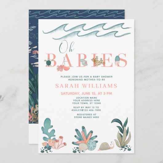 Onder het Zee QR Code Multiples Oh Baby's Shower Kaart (Voorkant / Achterkant)