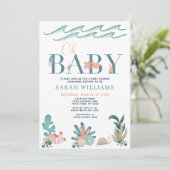 Onder het Zee QR Code Waterverf Oh Baby shower Kaart (Staand voorkant)