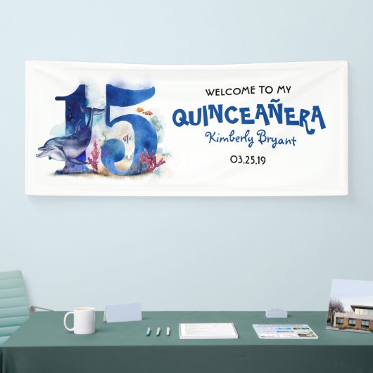 Onder het Zee Quinceanera 15e Verjaardag Spandoek (Beurs)