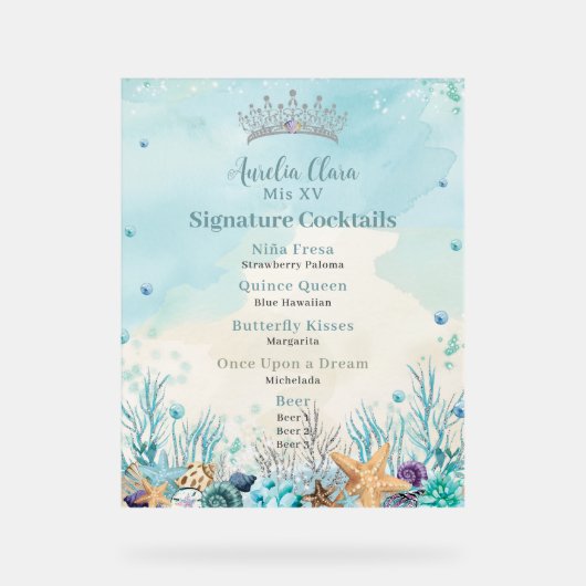 Onder het Zee Quinceanera Cocktails Bar Menu Acryl Bord (Voorkant)