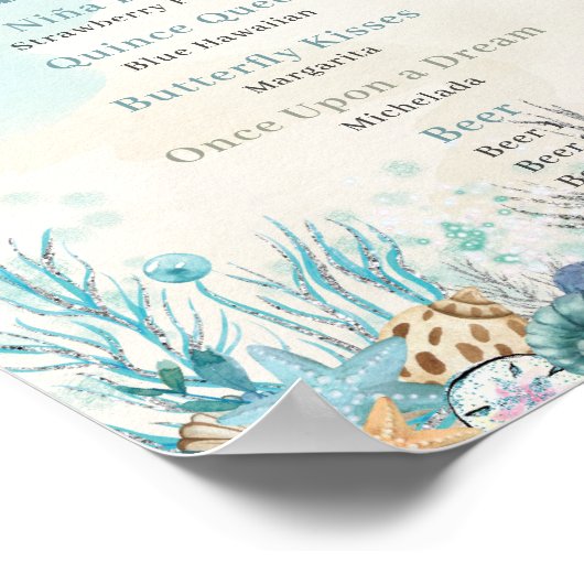 Onder het Zee Quinceanera Cocktails Bar Menu Poster (Hoek)