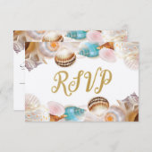 Onder het Zee Quinceanera Party Seashells Border RSVP Kaartje (Voorkant / Achterkant)