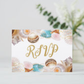Onder het Zee Quinceanera Party Seashells Border RSVP Kaartje (Staand voorkant)