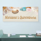 Onder het Zee Quinceanera Party Seashells Border Spandoek (Beurs)