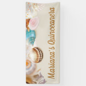 Onder het Zee Quinceanera Party Seashells Border Spandoek (Verticaal)