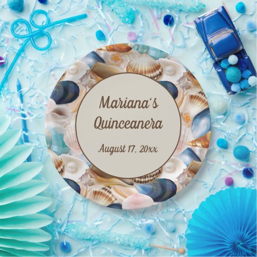 Onder het Zee Quinceanera Party Seashells Pattern Papieren Bordje (Feest)
