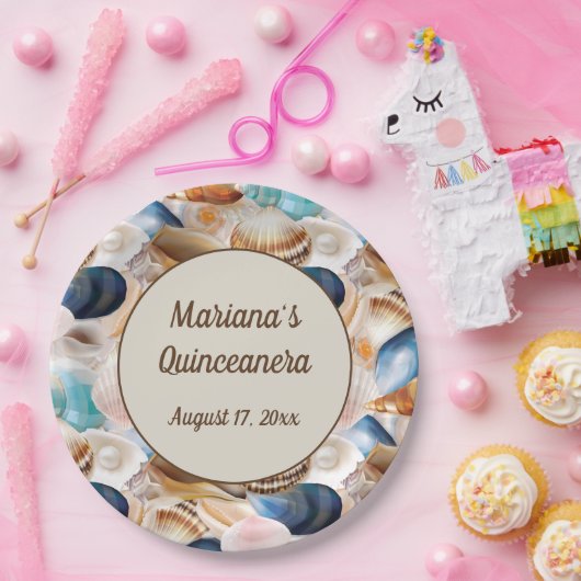 Onder het Zee Quinceanera Party Seashells Pattern Papieren Bordje (Feest)
