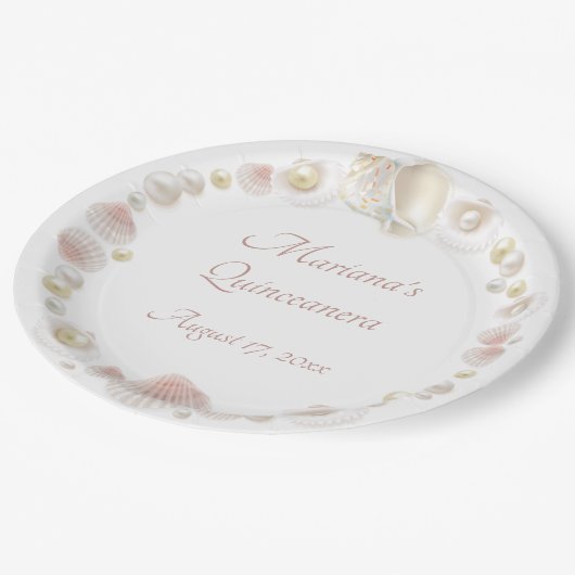 Onder het Zee Quinceanera Party Seashells Pearls Papieren Bordje (Gekanteld)