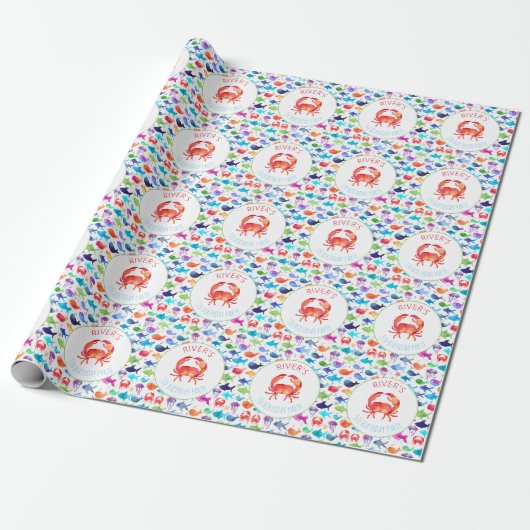 Onder het Zee Rainbow Fish Birthday Baby shower Cadeaupapier (Uitgerold)
