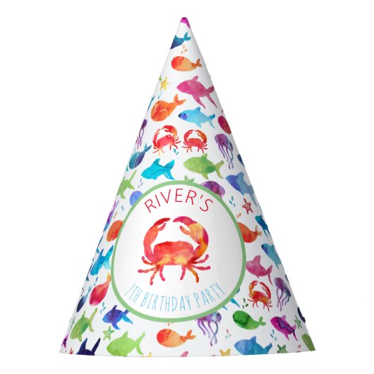 Onder het Zee Rainbow Fish Birthday Baby shower Feesthoedjes (Voorkant)