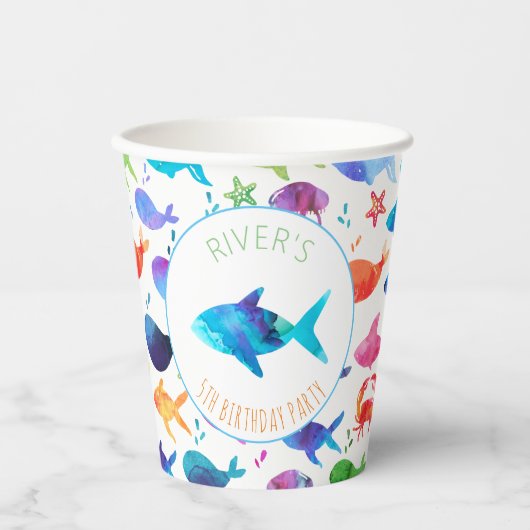 Onder het Zee Rainbow Fish Birthday Baby shower Papieren Bekers (Voorkant)