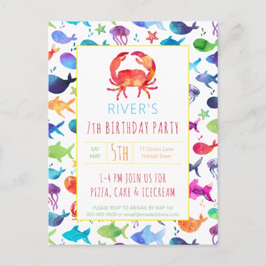 Onder het Zee Rainbow Fish Birthday Baby shower Uitnodiging Briefkaart (Voorkant)