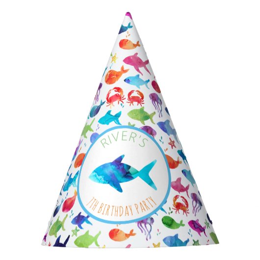 Onder het Zee Rainbow Waterverf Fish Birthday Feesthoedjes (Voorkant)