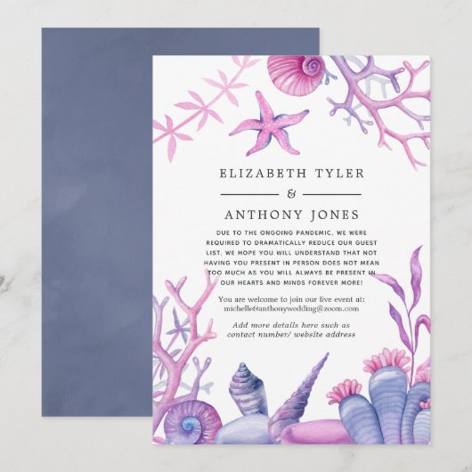 Onder het Zee Reduced Wedding Guest List Aankondiging (Voorkant / Achterkant)