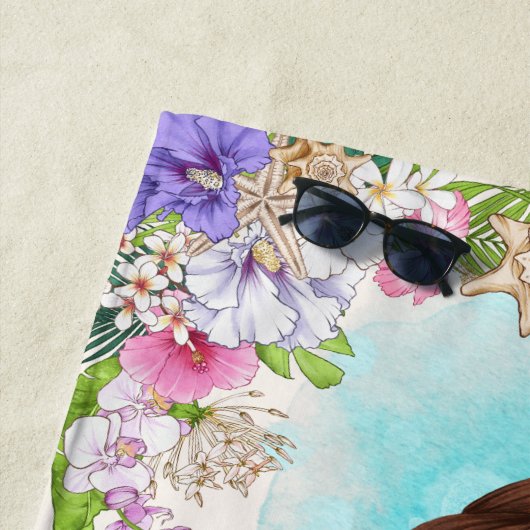 Onder het Zee Roze en Paarse Zeemeermin (Brunette) Strandlaken (In situ)