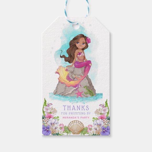 Onder het Zee Roze en Paarse Zeemeermin (Dk Huid) Cadeaulabel (Voorkant)