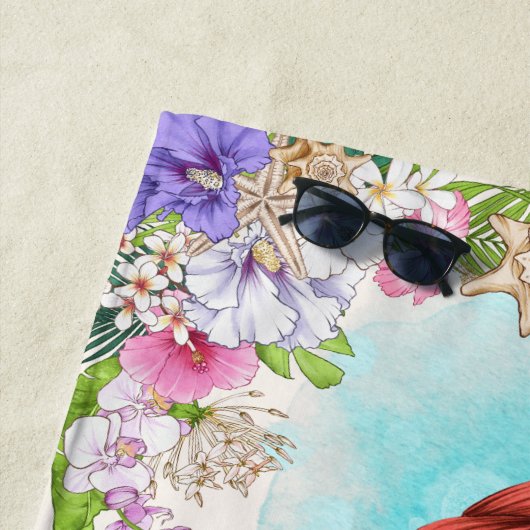 Onder het Zee Roze en Paarse Zeemeermin (Red Hair) Strandlaken (In situ)