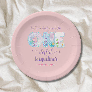 Onder het Zee Roze Meisjes 1e Verjaardag Papieren Bordje