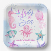 Onder het Zee! Roze Oceaan Meisje 10e Verjaardag Papieren Bordje (Voorkant)