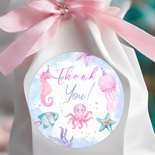 Onder het Zee! Roze Oceaan Meisje 2e Verjaardag Ronde Sticker