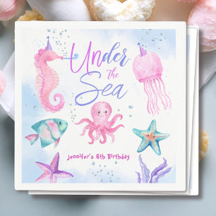 Onder het Zee! Roze Oceaan Meisje 6e Verjaardag Servet