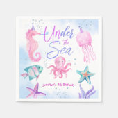 Onder het Zee! Roze Oceaan Meisje 7e Verjaardag Servet (Voorkant)