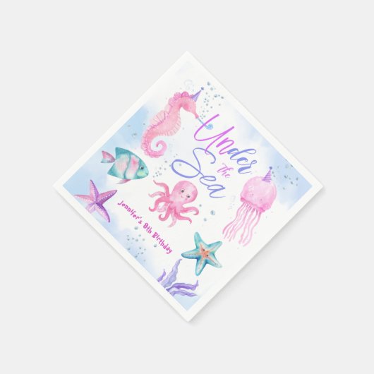 Onder het Zee! Roze Oceaan Meisje 9e Verjaardag Servet (Hoek)
