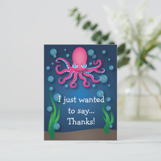 Onder het Zee Roze Octopus Dank U Briefkaart (Staand voorkant)