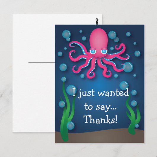 Onder het Zee Roze Octopus Dank U Briefkaart (Voorkant / Achterkant)
