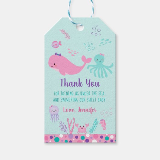 Onder het Zee Roze Paars Nautisch Baby shower Cadeaulabel (Voorkant)