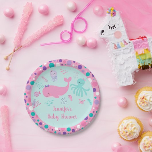 Onder het Zee Roze Paars Nautisch Baby shower Papieren Bordje (Feest)