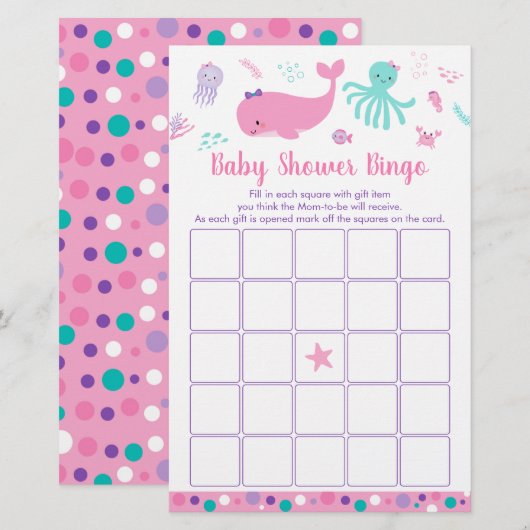 Onder het Zee roze Paarse Baby shower Bingo Game (Voorkant / Achterkant)