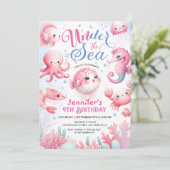 Onder het Zee! Roze Schattige Ocean Meisje 4e Verj Kaart (Staand voorkant)