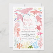 Onder het Zee Roze Zee Dieren Baby shower Kaart (Voorkant)