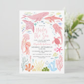 Onder het Zee Roze Zee Dieren Baby shower Kaart (Staand voorkant)