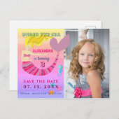 Onder het Zee Roze Zeemeermin Verjaardag Bewaar de Aankondigingskaart (Voorkant / Achterkant)