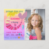 Onder het Zee Roze Zeemeermin Verjaardag Bewaar de Aankondigingskaart (Voorkant)